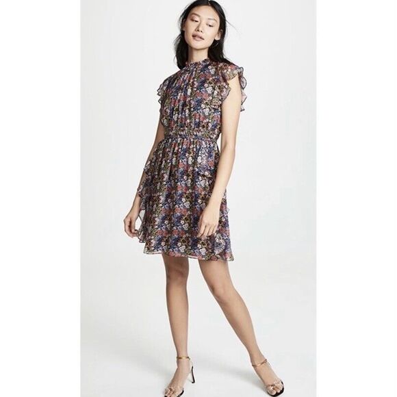 Shoshanna Amora Floral Silk Printed Ruffle Mini Dress Size 12 - Picture 1 of 11